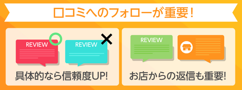 具体的な口コミは信頼度UP!お店からの返信も重要!